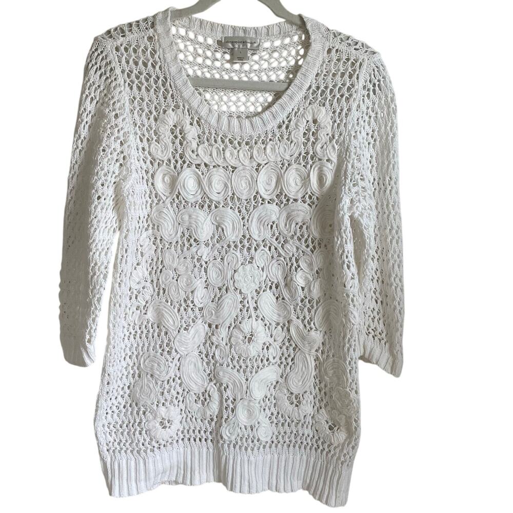 Christopher & Banks Crochet Lace Knit Tunic Top Sz L Cover Up Cotton White Beach